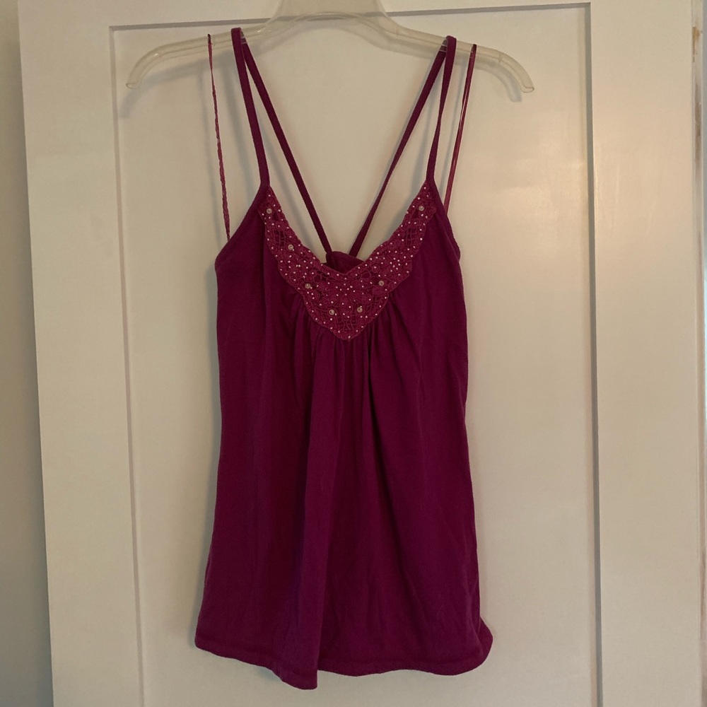 Fuchsia tank top with beading and key hole back
